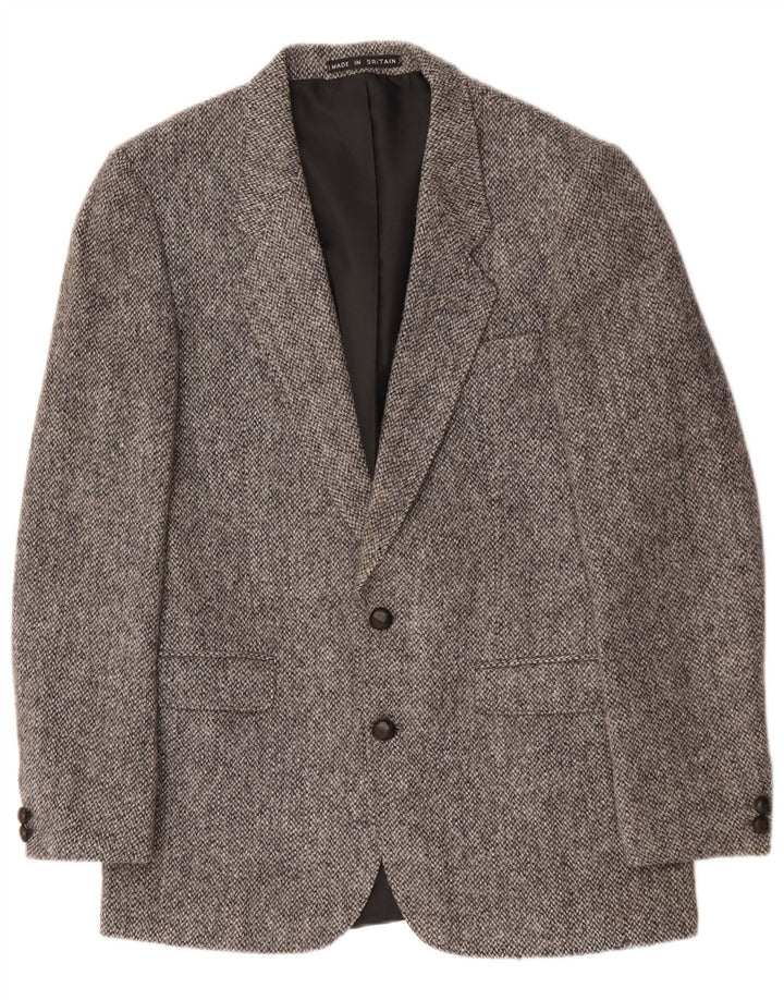 Harris Tweed Mens 2 Button Blazer Jacket UK 40 Large Grey Wool
