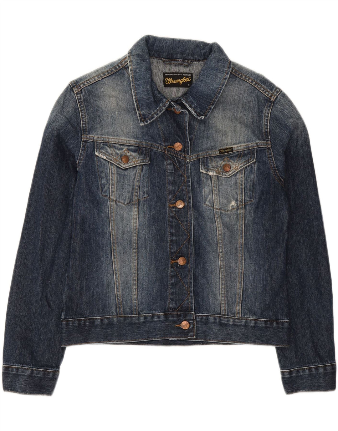 WRANGLER Womens Crop Denim Jacket UK 14 Large Blue Cotton Vintage Wrangler and Second-Hand Wrangler from Messina Hembry 