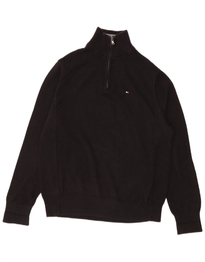 Tommy Hilfiger Mens Zip Neck Jumper Sweater Medium Black Cotton