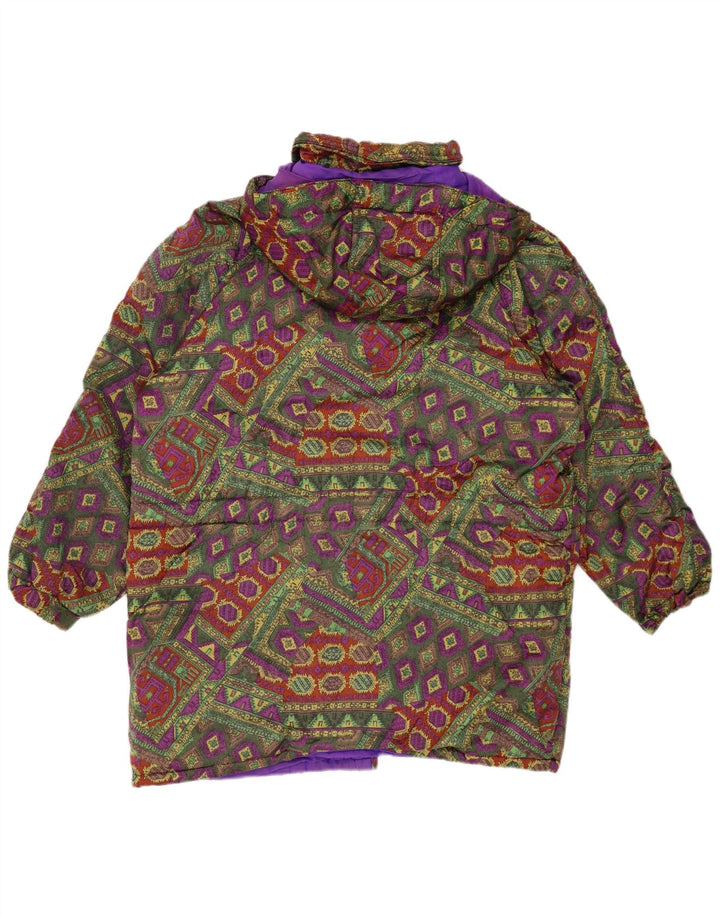 VINTAGE Womens Hooded Padded Jacket UK 18 XL Multicoloured Geometric