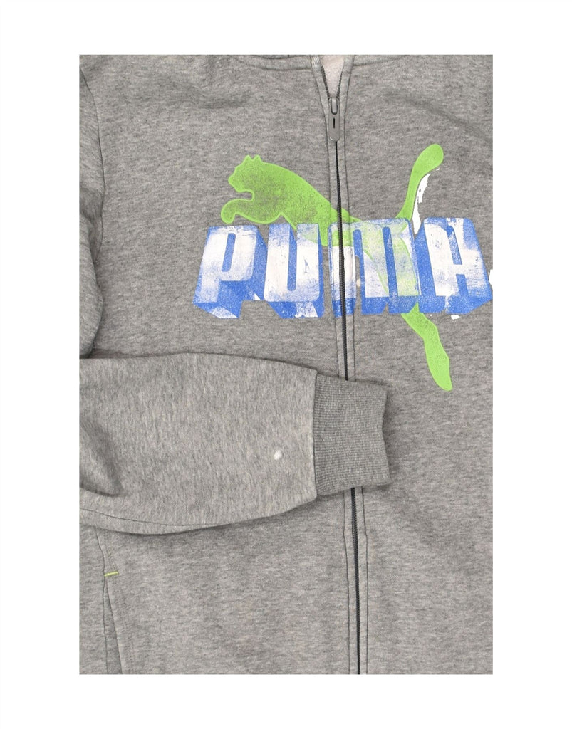 PUMA Boys Graphic Zip Hoodie Sweater 15-16 Years 2XL Grey Cotton | Vintage Puma | Thrift | Second-Hand Puma | Used Clothing | Messina Hembry 