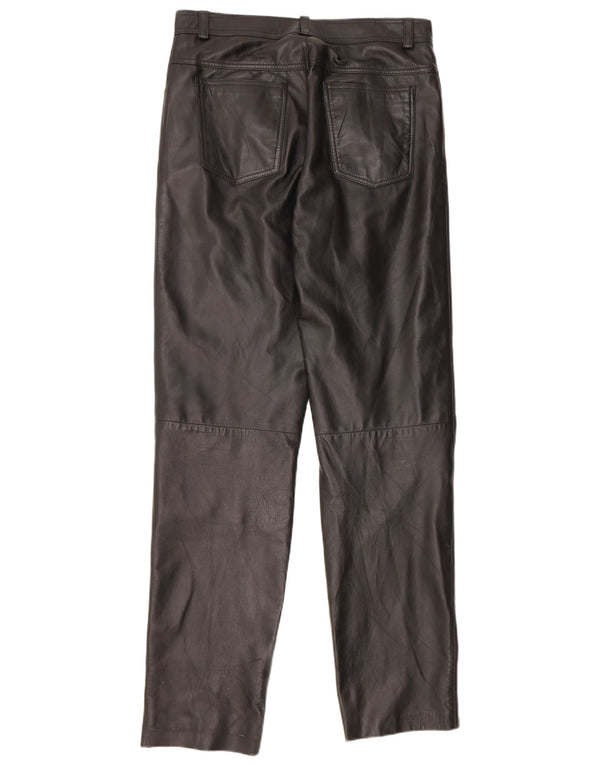 Vintage Mens Straight Leather Trousers UK 34 XS W30 L33 Black