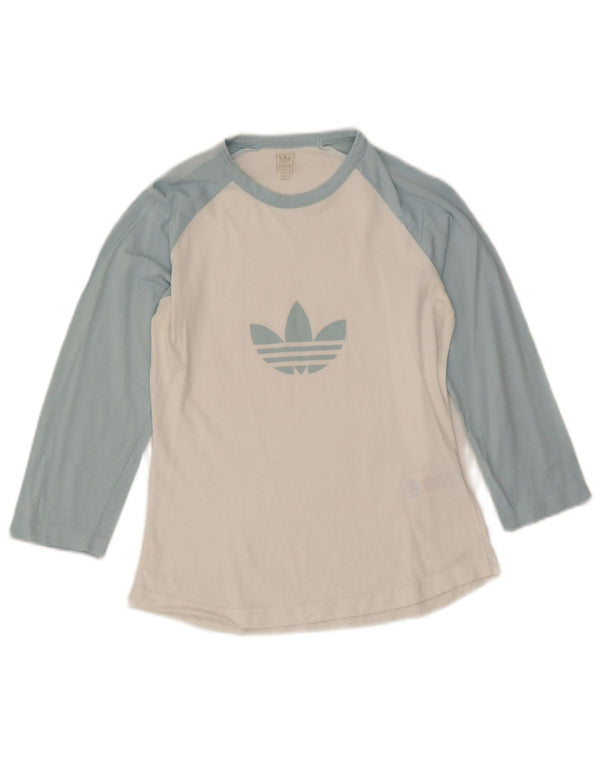Adidas Womens Graphic Top 3/4 Sleeve IT 44 Medium White Colourblock Cotton