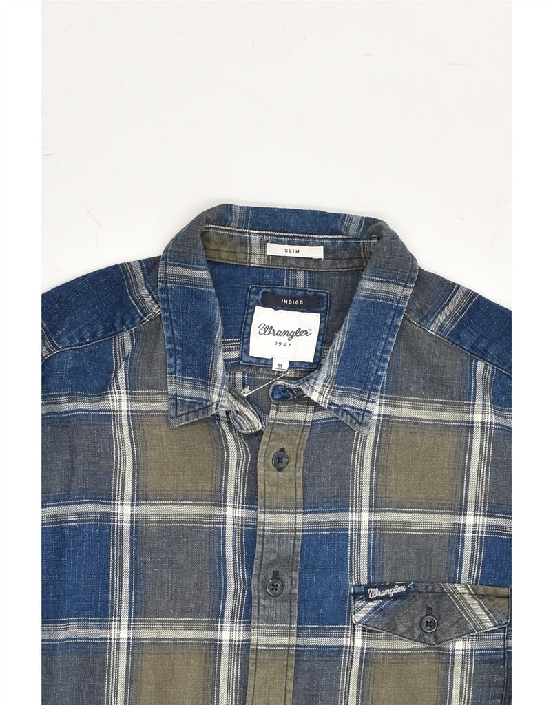 WRANGLER Mens Slim Shirt Medium Blue Check Cotton | Vintage Wrangler | Thrift | Second-Hand Wrangler | Used Clothing | Messina Hembry 