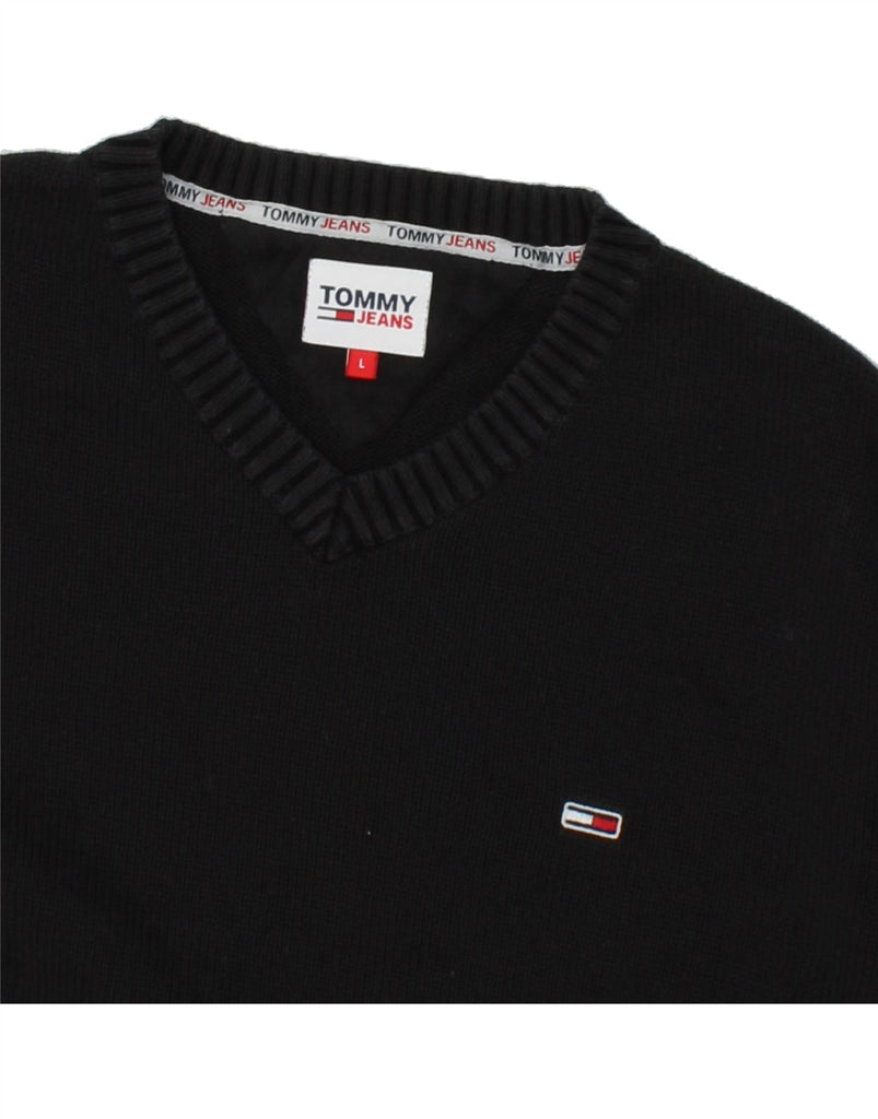 TOMMY HILFIGER Mens V-Neck Jumper Sweater Large Black Cotton Vintage Tommy Hilfiger and Second-Hand Tommy Hilfiger from Messina Hembry 