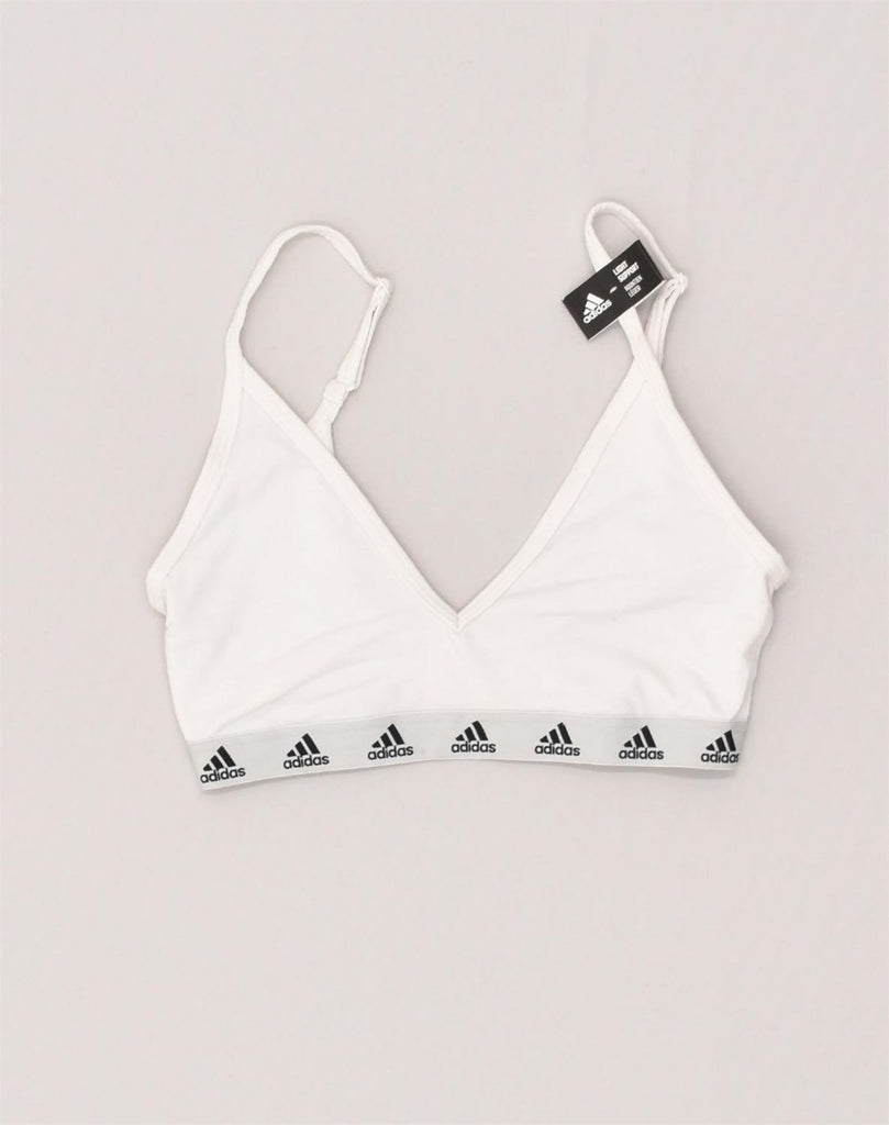 ADIDAS Womens Sport Bra Top UK 8 Small White Polyester | Vintage Adidas | Thrift | Second-Hand Adidas | Used Clothing | Messina Hembry 