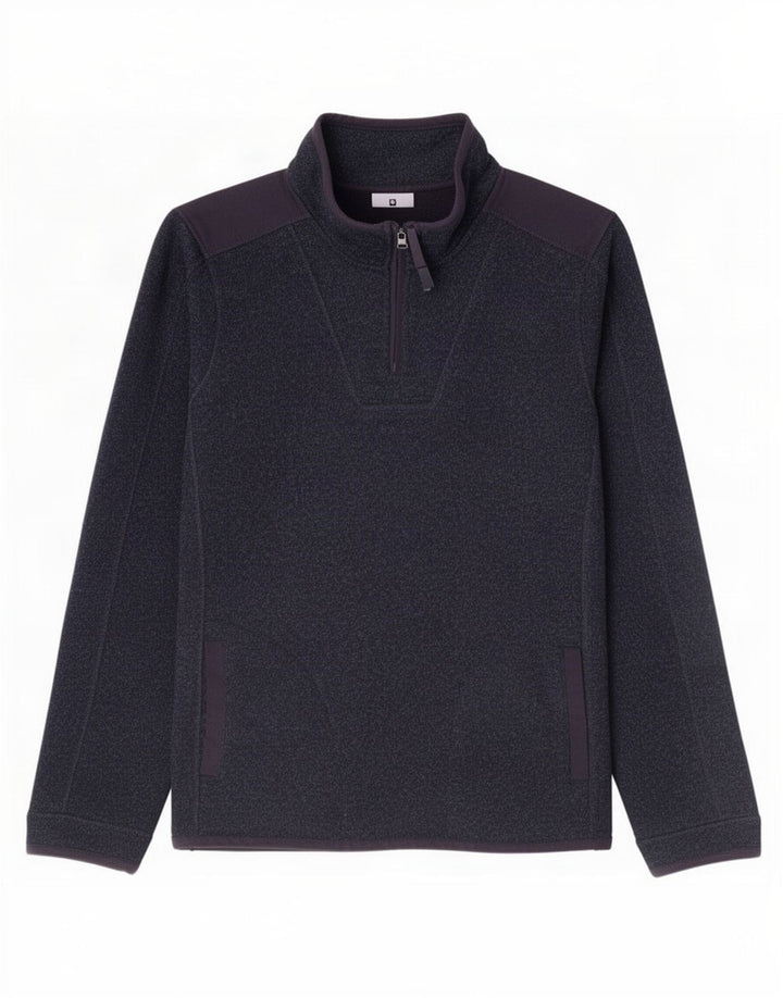 Fat Face Mens Zip Neck Sweatshirt Jumper Large Navy Blue Flecked Polyester