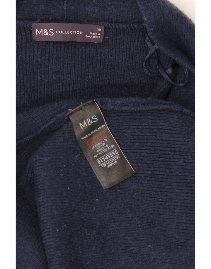 Marks & Spencer Womens Longline Open Cardigan Sweater UK 10 Small Navy Blue