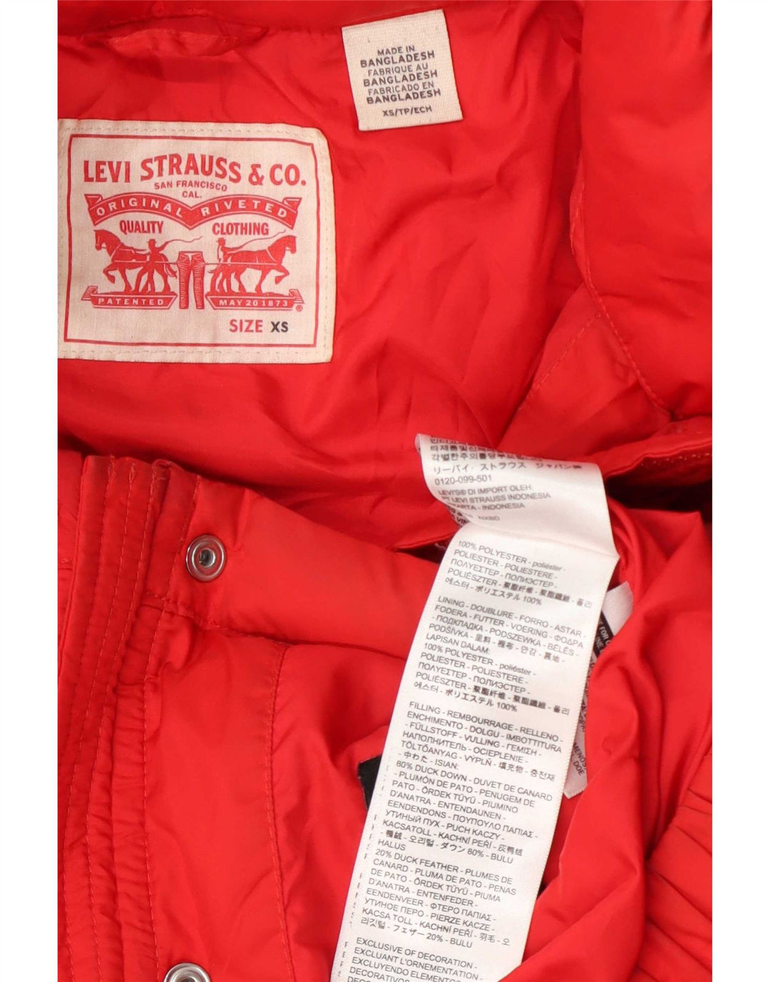 Levi's Womens Oversized Padded Jacket UK 6 XS Red Polyester