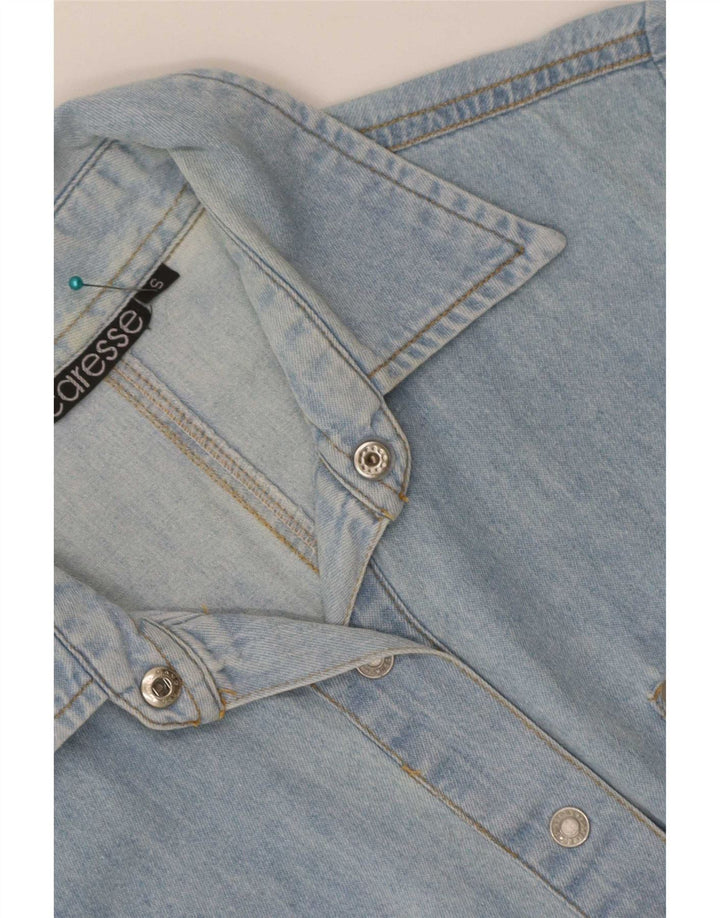 Vintage Womens Short Sleeve Denim Shirt UK 10 Small Blue