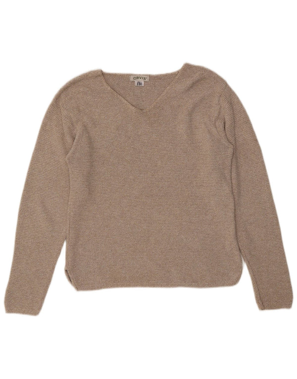 ORVIS Womens V-Neck Jumper Sweater UK 10 Small Beige Cotton