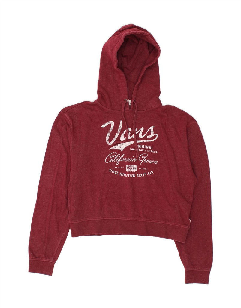 VANS Womens Crop Graphic Hoodie Jumper UK 10 Small Burgundy Cotton | Vintage Vans | Thrift | Second-Hand Vans | Used Clothing | Messina Hembry 