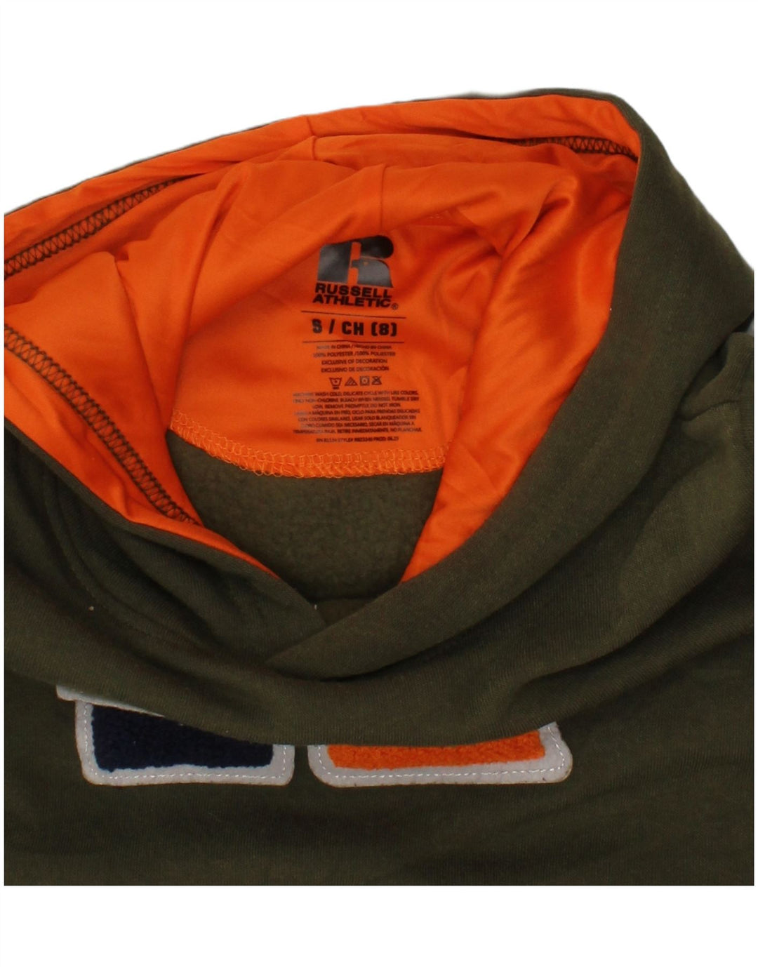 Russell Athletic Boys Graphic Hoodie Jumper 7-8 Years Small Khaki Polyester