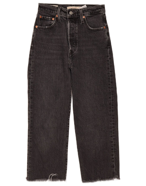 Levi's Womens Ribcage Distressed Straight Jeans W25 L21 Black Cotton