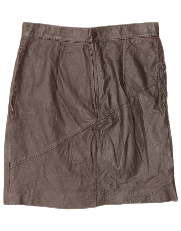 Vintage Womens Mini Leather Skirt IT 46 Large W28 Brown Leather
