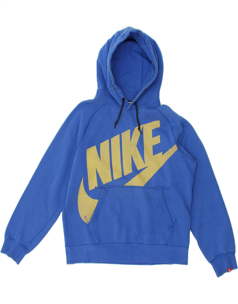 NIKE Womens Graphic Hoodie Jumper UK 14 Medium Blue Cotton | Vintage Nike | Thrift | Second-Hand Nike | Used Clothing | Messina Hembry 