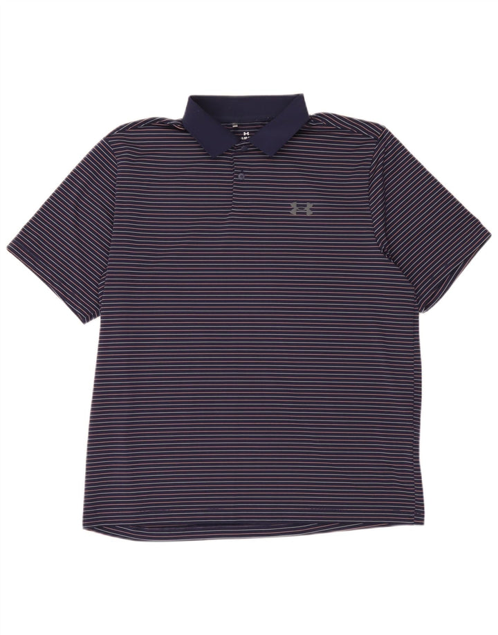 Under Armour Mens Polo Shirt Large Navy Blue Pinstripe Polyester
