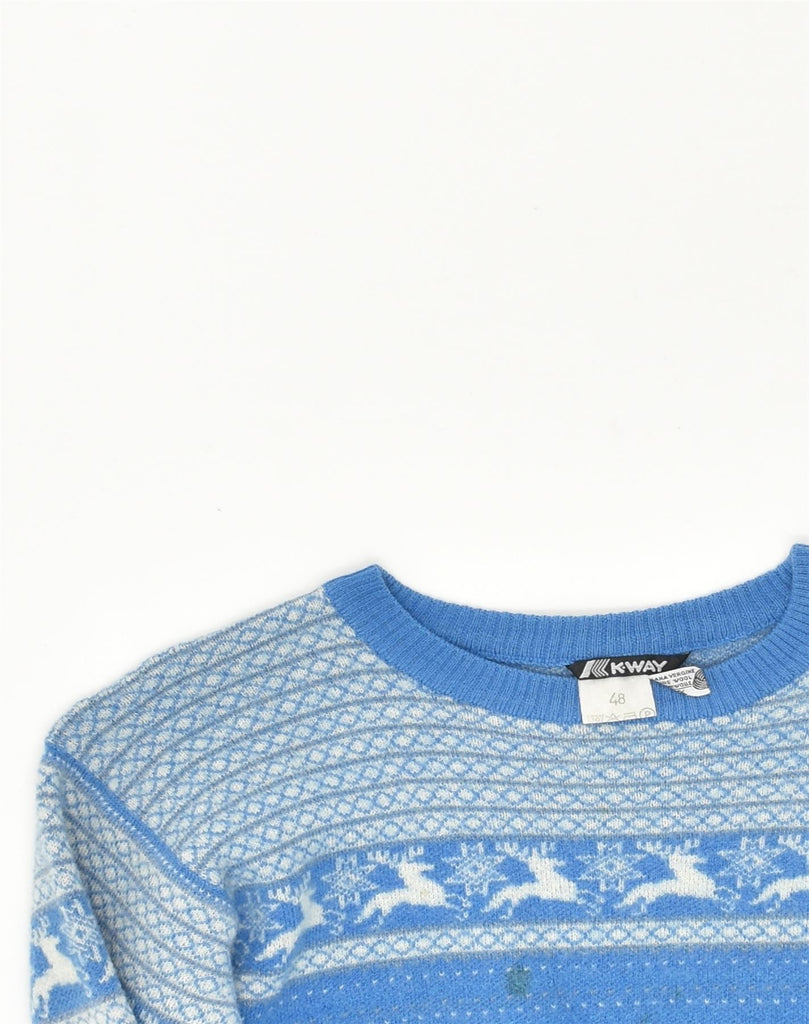 K-WAY Mens Crew Neck Jumper Sweater IT 48 Small Blue Fair Isle Wool | Vintage K-Way | Thrift | Second-Hand K-Way | Used Clothing | Messina Hembry 