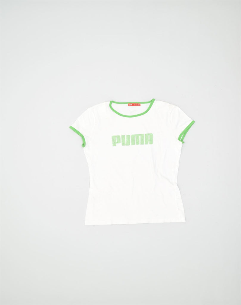PUMA Womens Graphic T-Shirt Top UK 14 Medium White Cotton | Vintage | Thrift | Second-Hand | Used Clothing | Messina Hembry 