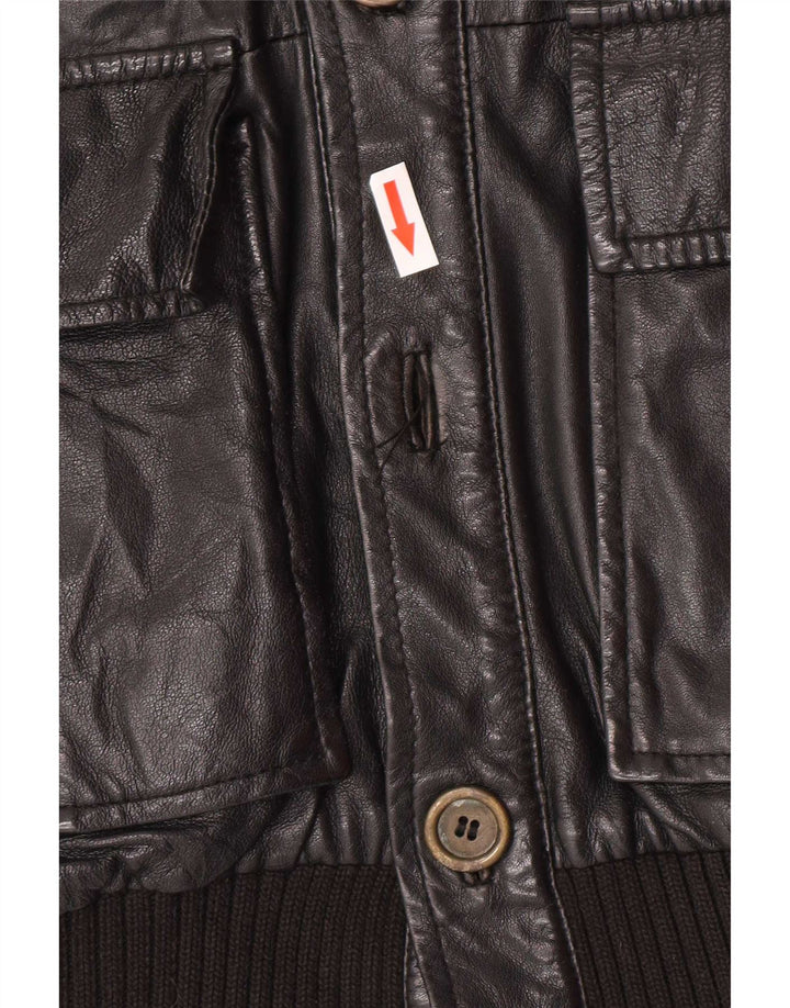 Squero Mens Military Leather Jacket UK 36 Small Black