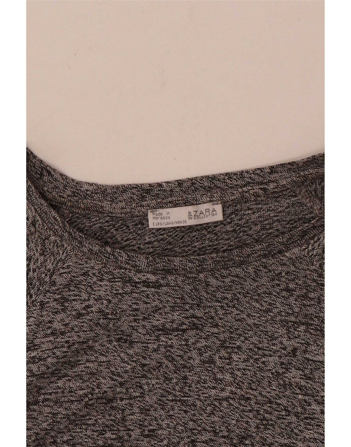 Zara Womens Crop Top 3/4 Sleeve UK 10 Small Grey Flecked