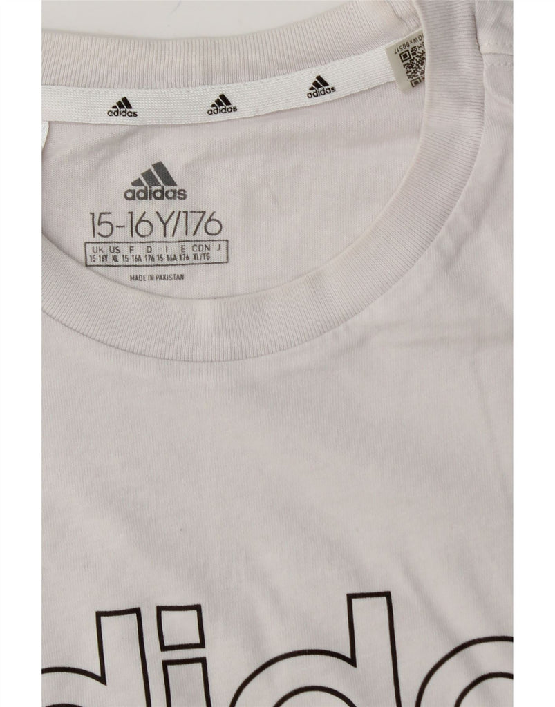 ADIDAS Boys Graphic T-Shirt Top 15-16 Years White Cotton Vintage Adidas and Second-Hand Adidas from Messina Hembry 