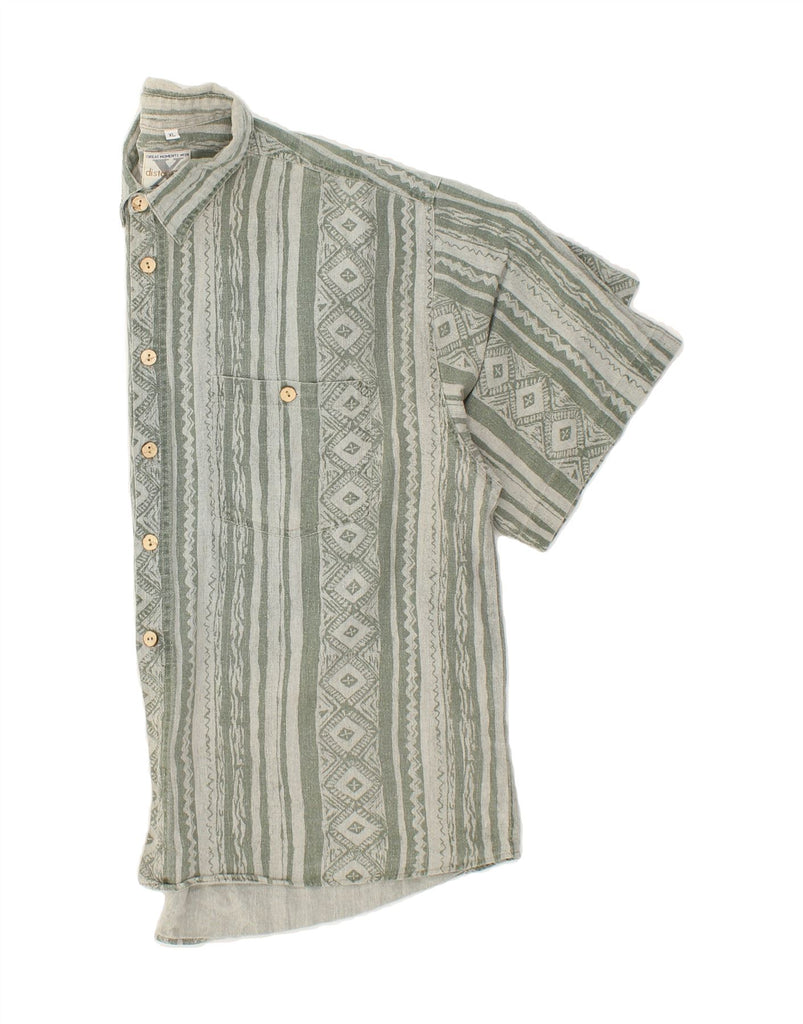 VINTAGE Mens Short Sleeve Shirt XL Grey Striped Cotton Vintage Vintage and Second-Hand Vintage from Messina Hembry 