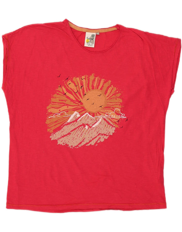 Weird Fish Womens Graphic T-Shirt Top UK 14 Large Pink Cotton