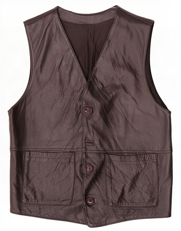Vintage Mens Leather Waistcoat Medium Black
