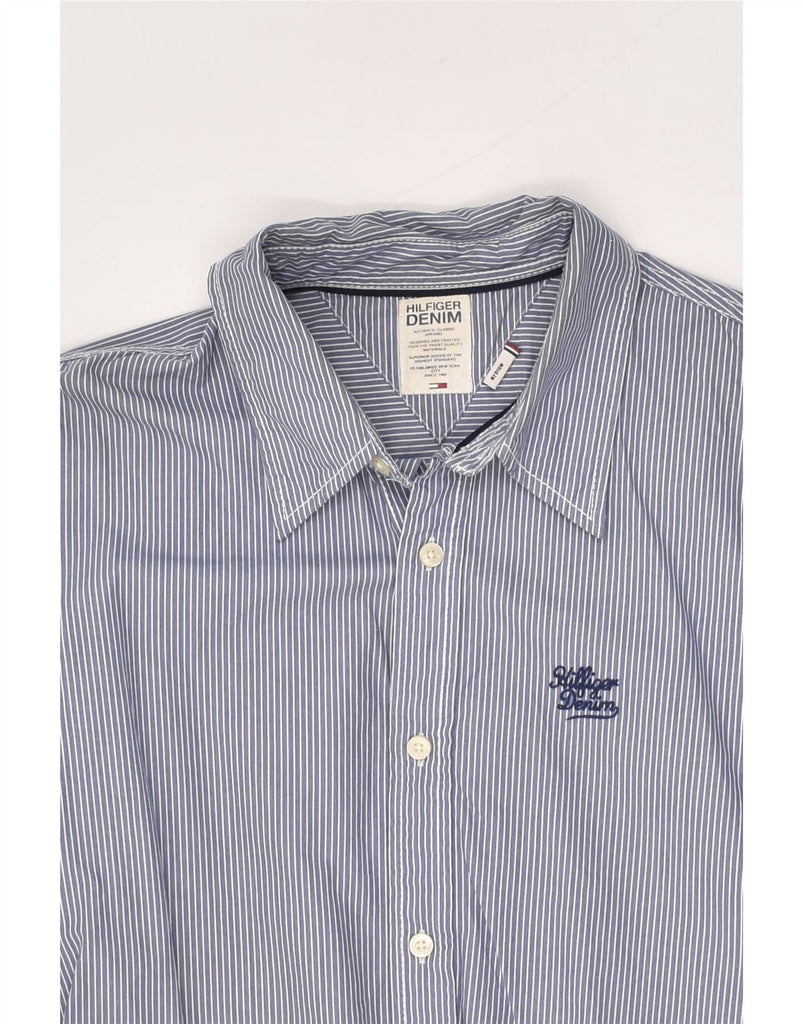 TOMMY HILFIGER Mens Shirt Medium Blue Striped Cotton | Vintage Tommy Hilfiger | Thrift | Second-Hand Tommy Hilfiger | Used Clothing | Messina Hembry 