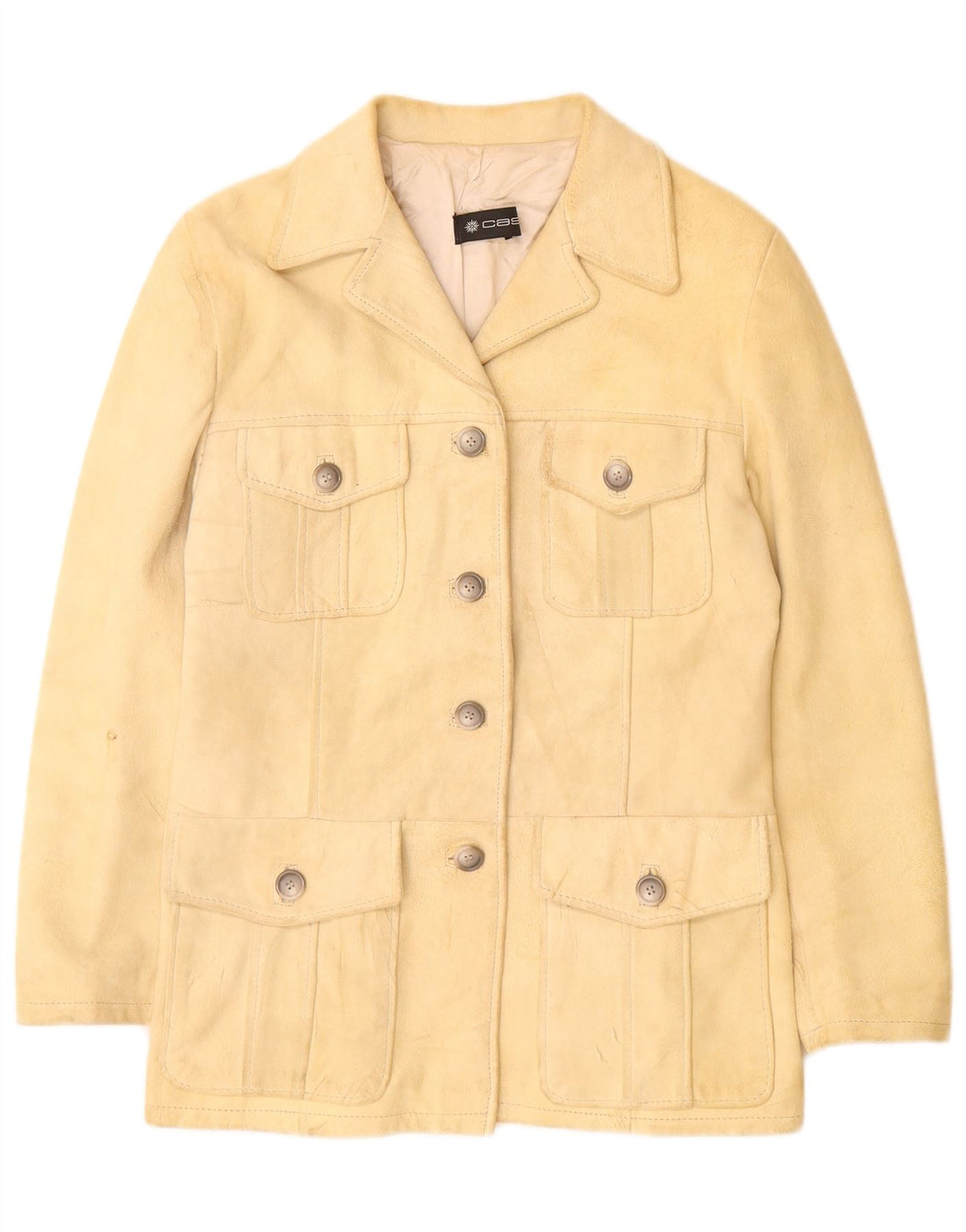 Vintage Womens Suede Jacket UK 12 Medium Beige Leather