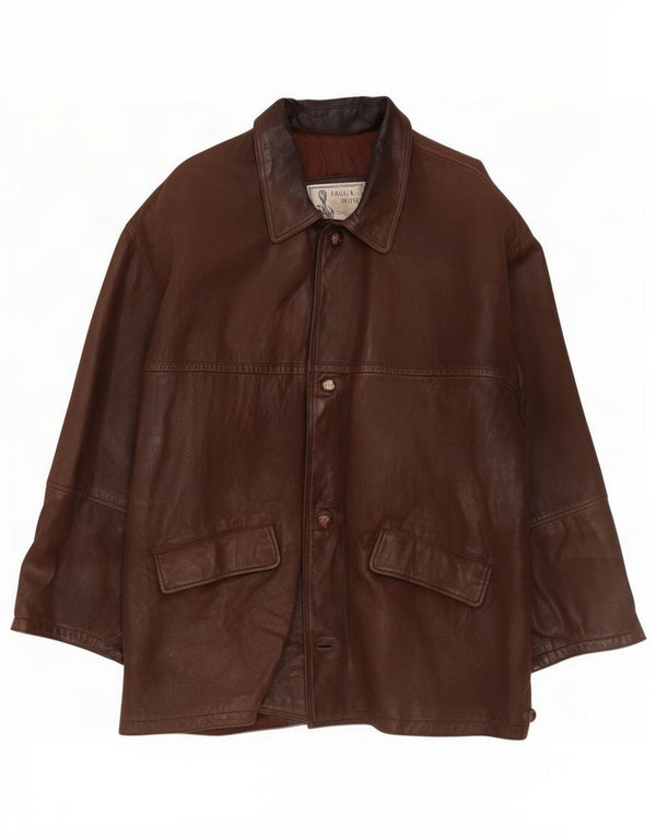 Paul & Wite Mens Leather Jacket UK 44 2XL Brown