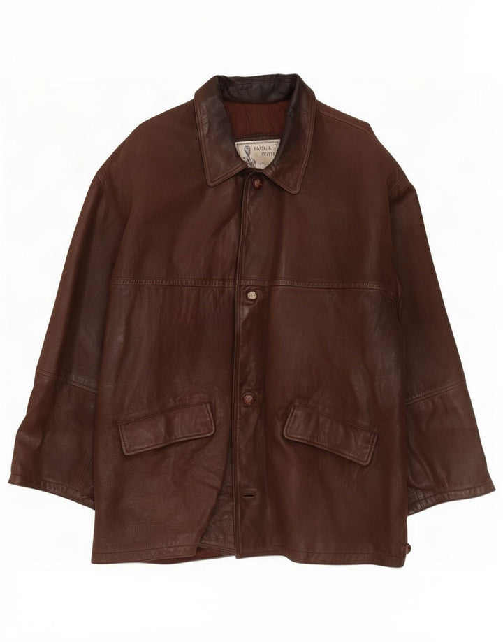 Paul & Wite Mens Leather Jacket UK 44 2XL Brown
