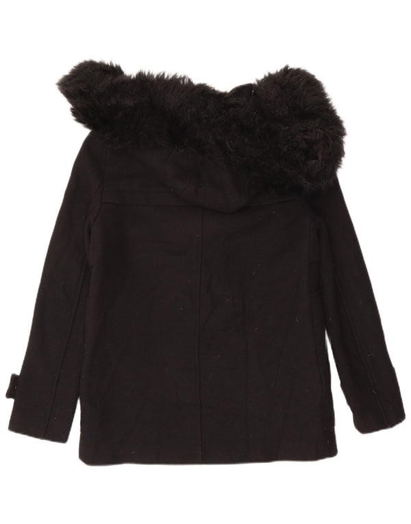 Zara Womens Hooded Duffle Jacket UK 12 Medium Black Wool