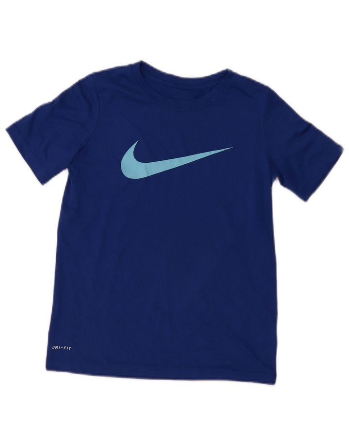 Nike Boys Dri Fit Graphic T-Shirt Top 9-10 Years Blue Polyester