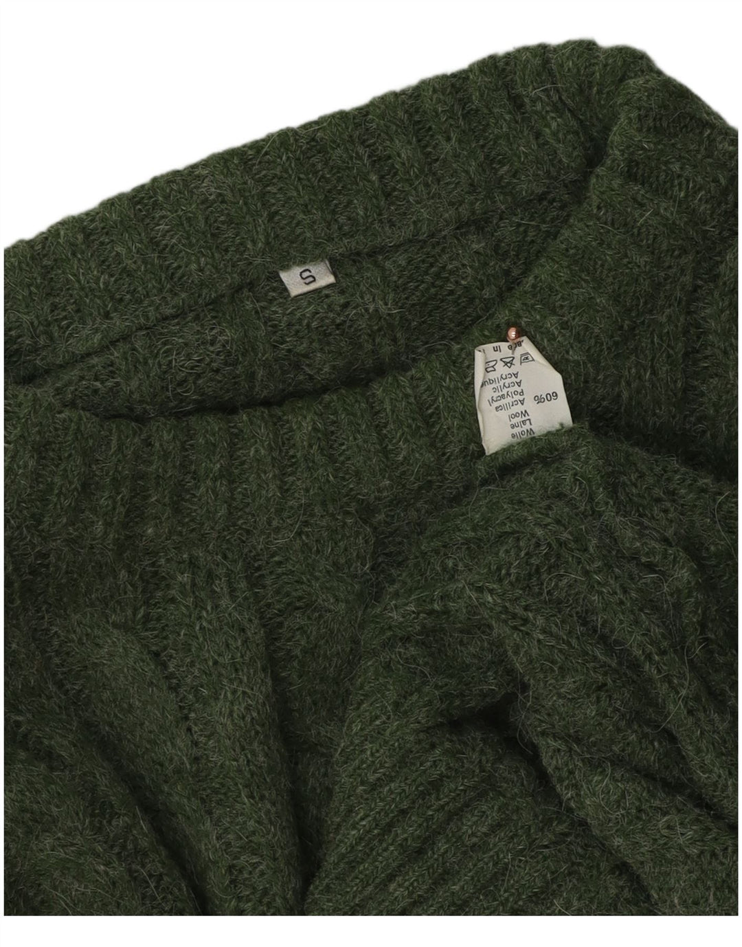 Vintage Mens Crew Neck Jumper Sweater Small Green Wool