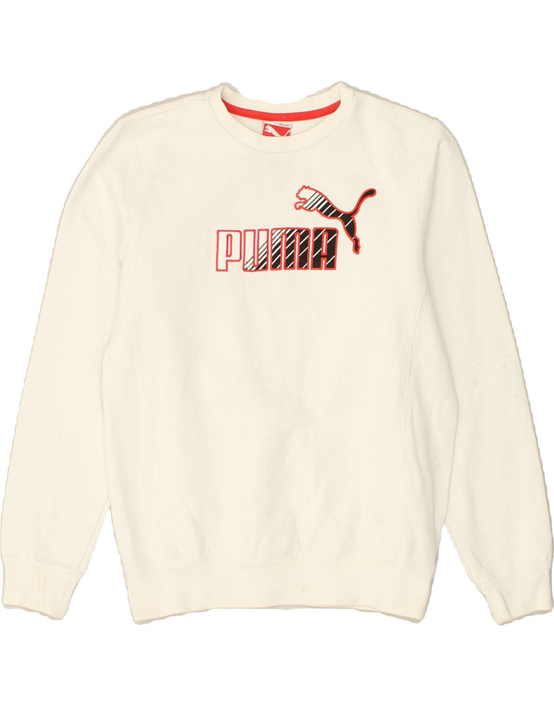 PUMA Boys Graphic Sweatshirt Jumper 11-12 Years White Cotton | Vintage Puma | Thrift | Second-Hand Puma | Used Clothing | Messina Hembry 