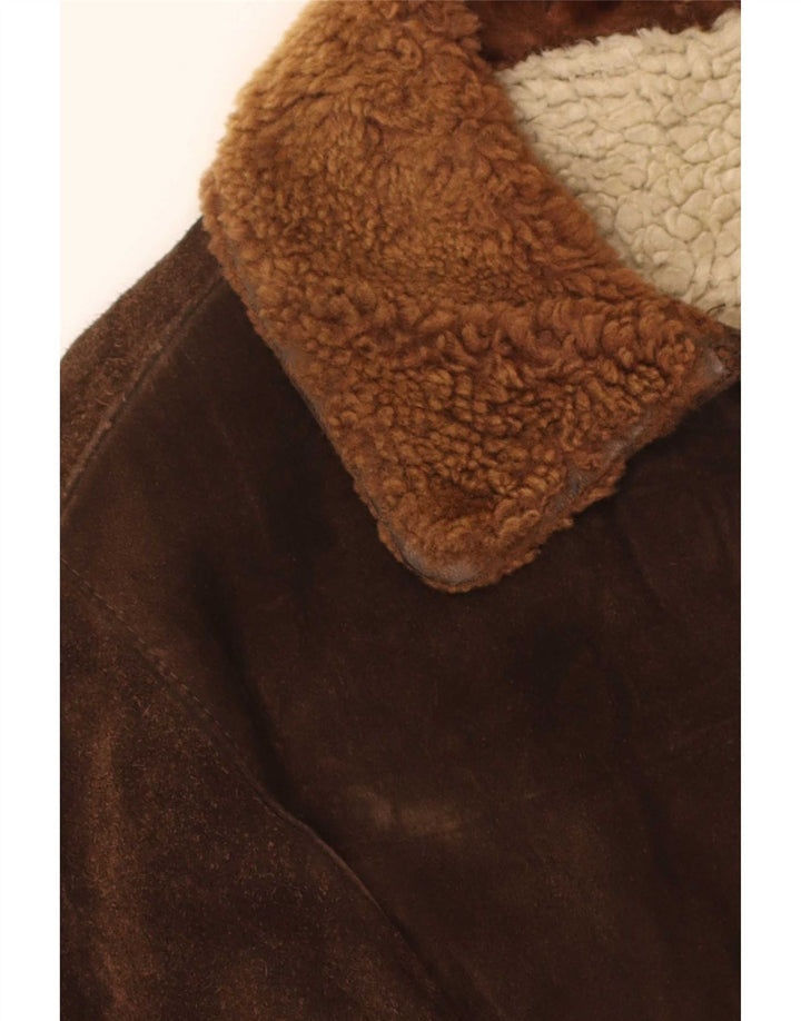 Vintage Mens Sherpa Suede Bomber Jacket UK 36 Small Brown