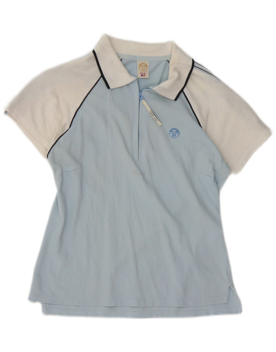 NORTH SAILS Womens Zip Neck Polo Shirt UK 12 Medium Blue Colourblock