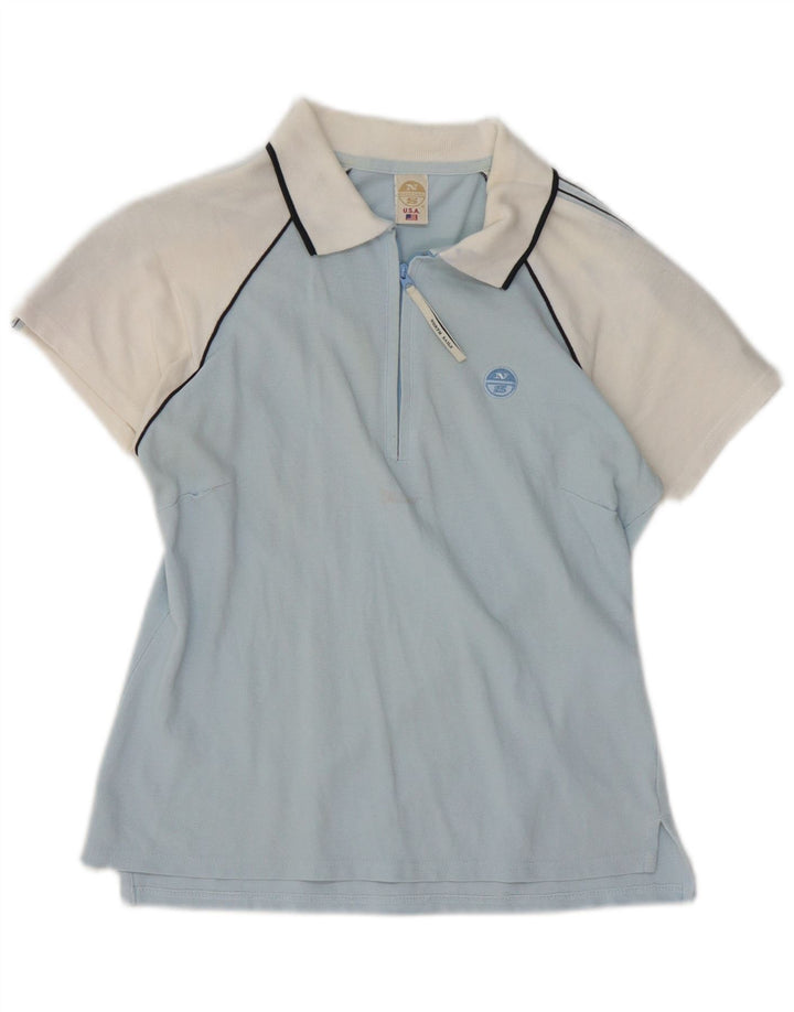 NORTH SAILS Womens Zip Neck Polo Shirt UK 12 Medium Blue Colourblock