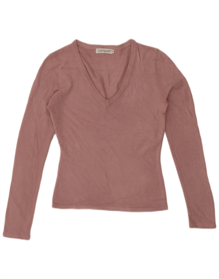 Topshop Womens Top Long Sleeve UK 8 Small Pink Acrylic