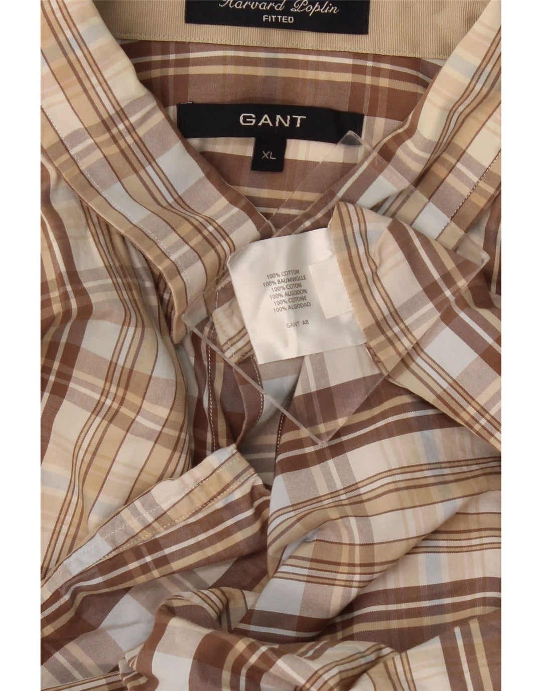 GANT Mens Fitted Military Shirt XL Beige Check Cotton