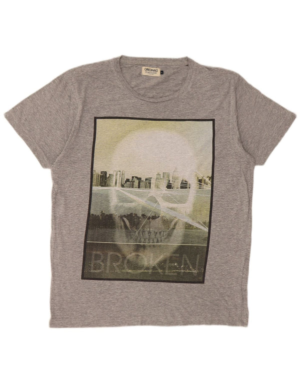 Jack & Jones Mens Graphic T-Shirt Top Large Grey