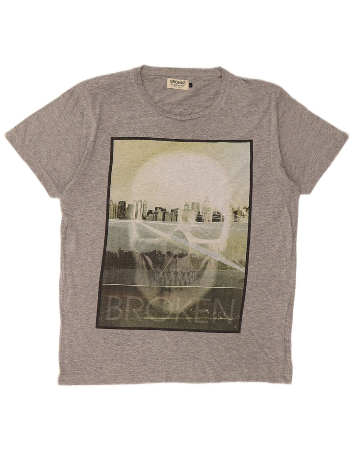 Jack & Jones Mens Graphic T-Shirt Top Large Grey