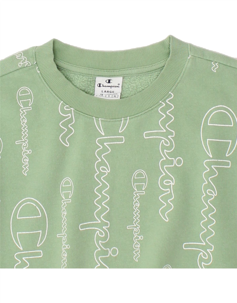 CHAMPION Womens Graphic Sweatshirt Jumper UK 16 Large Green Cotton Vintage Champion and Second-Hand Champion from Messina Hembry 