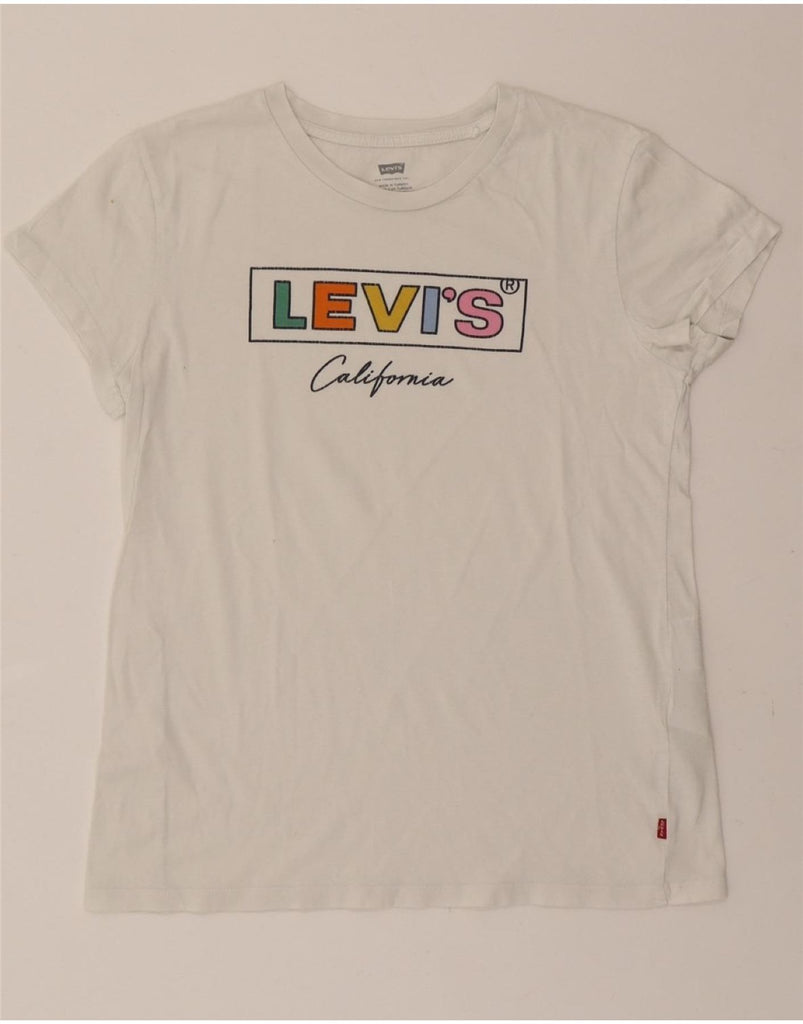 LEVI'S Womens Graphic T-Shirt Top UK 10 Small White Cotton Vintage Levi's and Second-Hand Levi's from Messina Hembry 