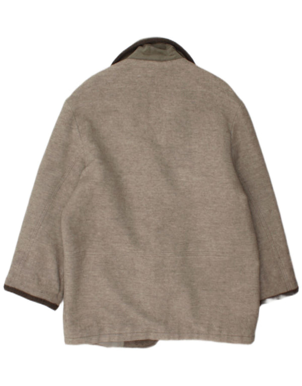 Vintage Womens Loose Fit Overcoat UK 8 Small Beige Geometric Wool