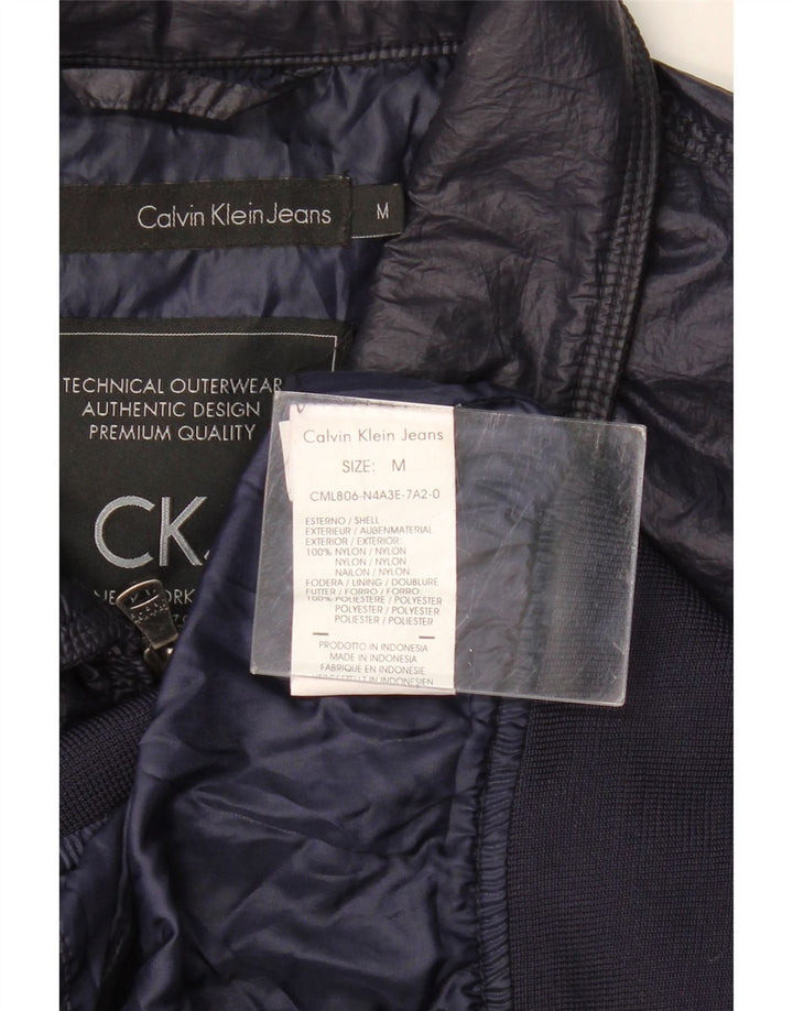 CALVIN KLEIN JEANS Mens Bomber Jacket UK 38 Medium Navy Blue Nylon