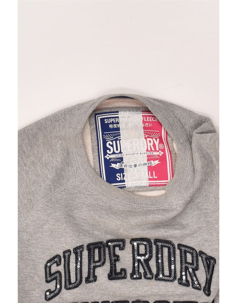 SUPERDRY Womens Graphic Sweatshirt Jumper UK 10 Small Grey Polyester | Vintage Superdry | Thrift | Second-Hand Superdry | Used Clothing | Messina Hembry 