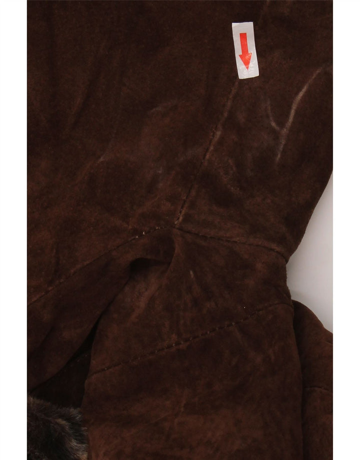 Vintage Womens Suede Overcoat UK 14 Large Brown Animal Print Leather